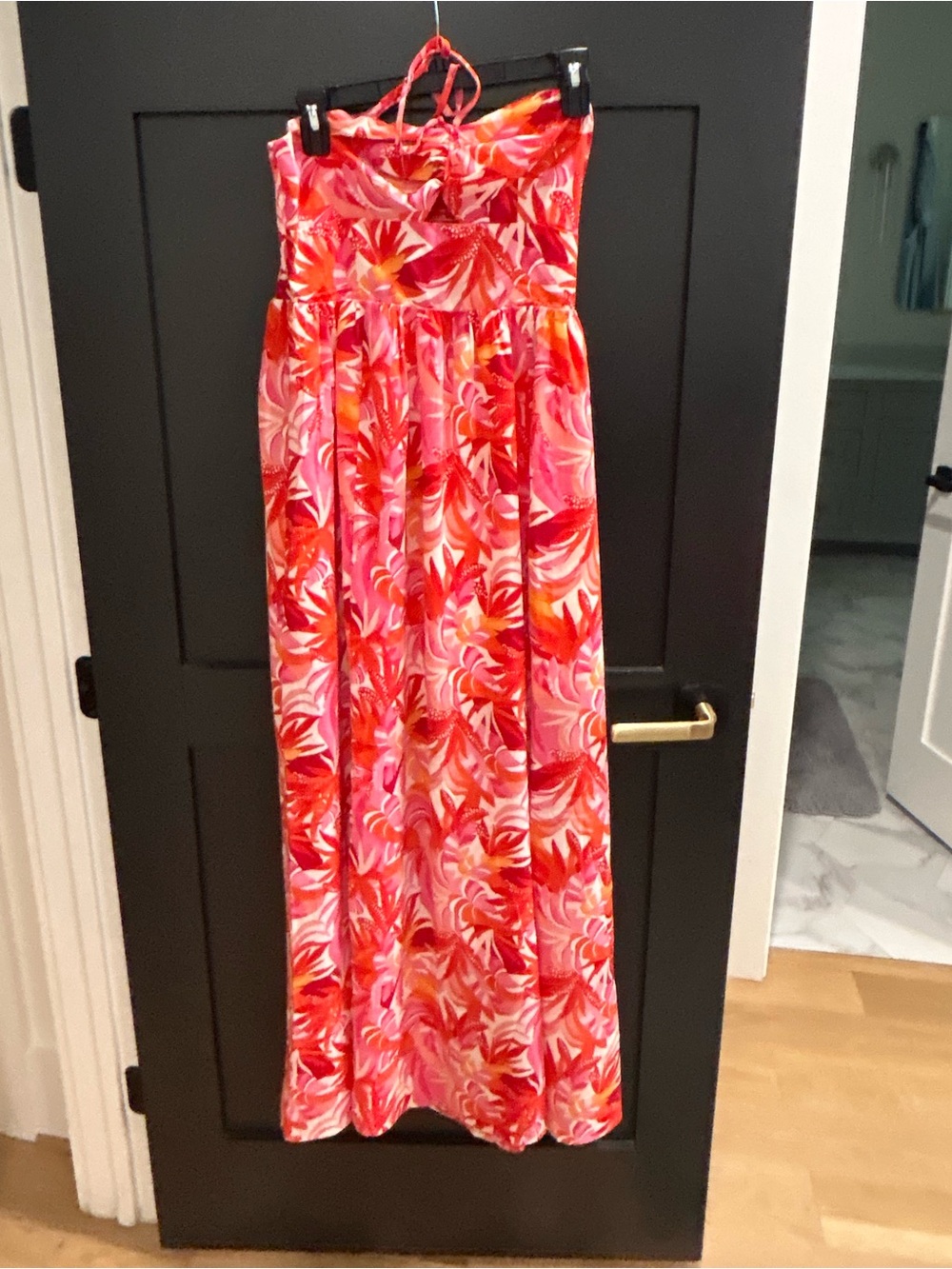 Strapless Floral Maxi Dress in Pink and Red
